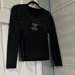 Black Long Sleeve Sweater with Silver Accents